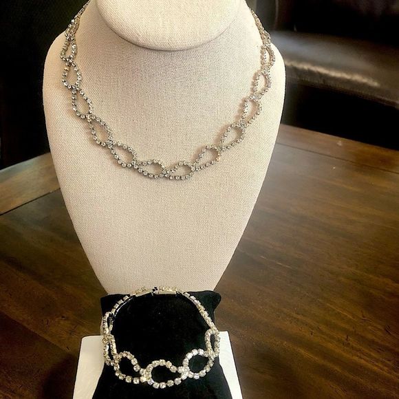 Vintage Crystal Choker Necklace and Bracelet Set - Picture 1 of 12